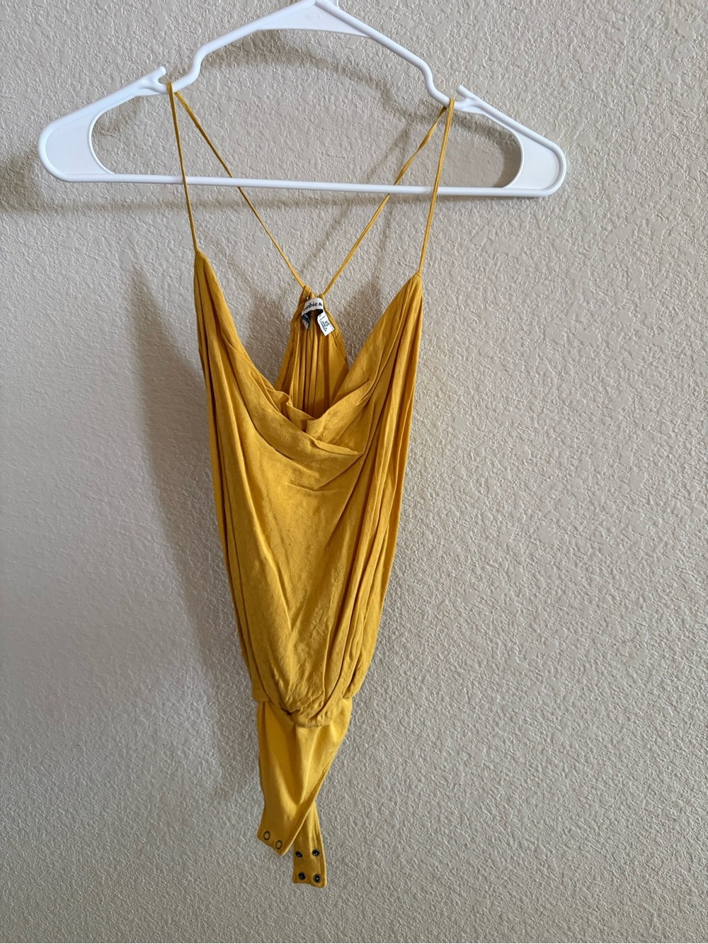 Abercrombie & Fitch Mustard Yellow Draped Cowl Neck Bodysuit